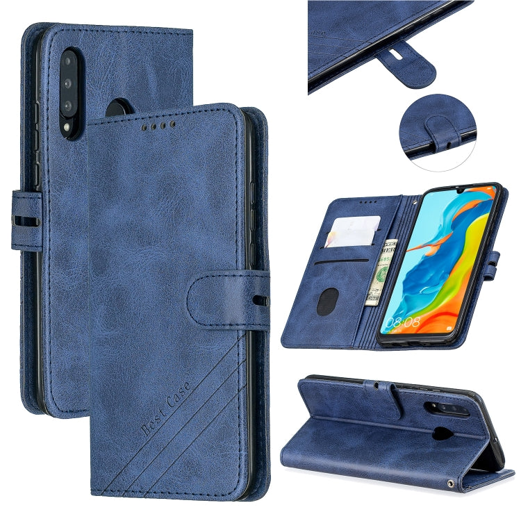 For Huawei P30 Lite Stitching Style 2-Color Cow Texture Horizontal Flip PU Leather Case with Holder & Card Slot & Lanyard