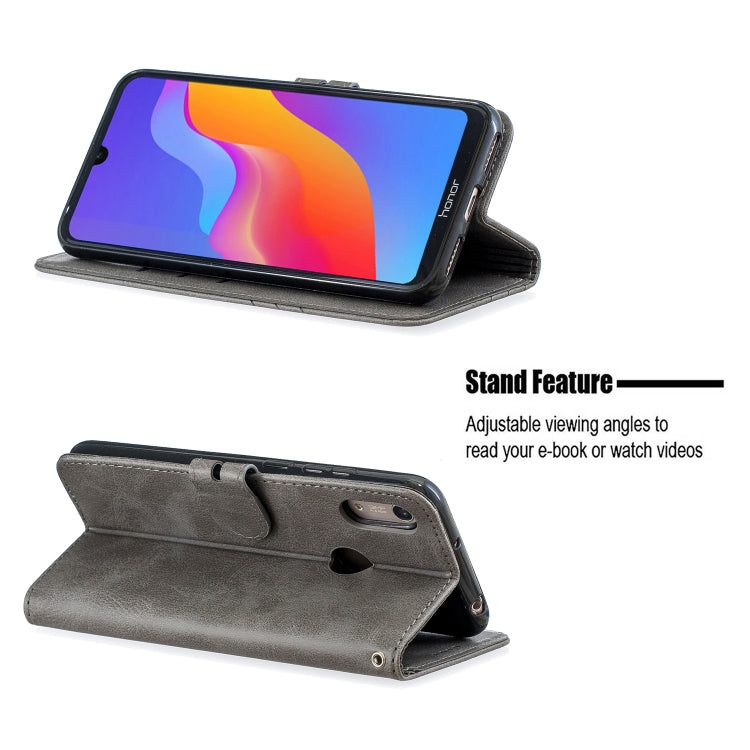 For Huawei Y6 2019 / Honor 8A Stitching Style 2-Color Cow Texture Horizontal Flip PU Leather Case with Holder & Card Slot & Lanyard