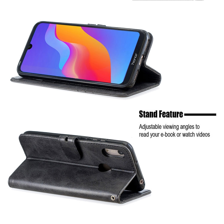 For Huawei Y6 2019 / Honor 8A Stitching Style 2-Color Cow Texture Horizontal Flip PU Leather Case with Holder & Card Slot & Lanyard