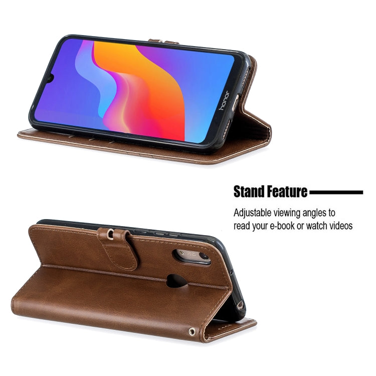 For Huawei Y6 2019 / Honor 8A Stitching Style 2-Color Cow Texture Horizontal Flip PU Leather Case with Holder & Card Slot & Lanyard
