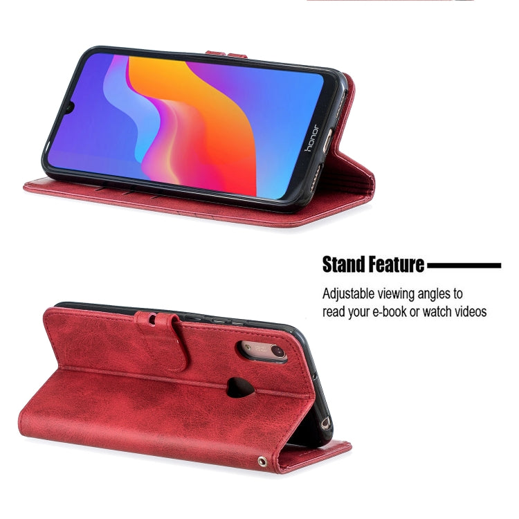 For Huawei Y6 2019 / Honor 8A Stitching Style 2-Color Cow Texture Horizontal Flip PU Leather Case with Holder & Card Slot & Lanyard