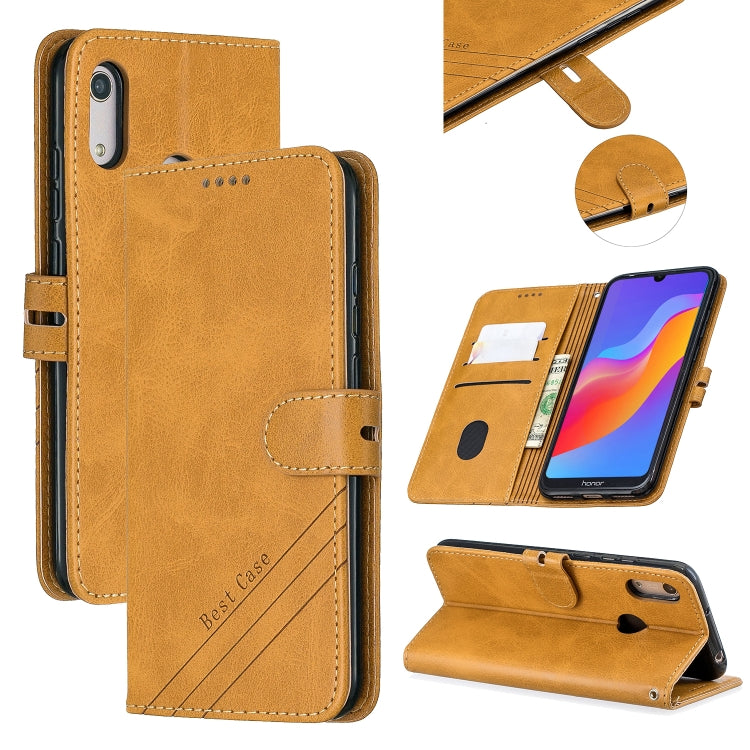 For Huawei Y7 2019 / Enjoy 9Stitching Style 2-Color Cow Texture Horizontal Flip PU Leather Case with Holder & Card Slot & Lanyard
