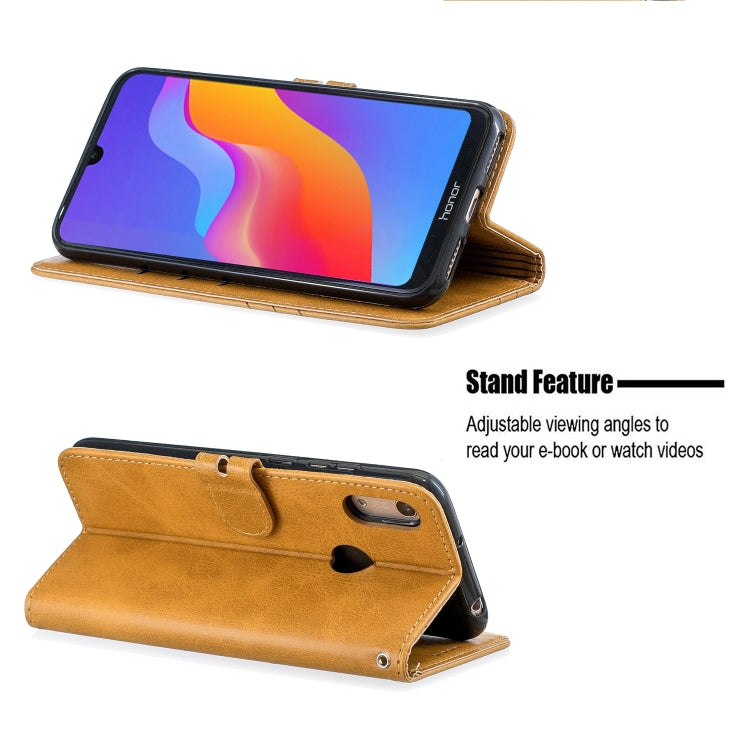 For Huawei Y7 2019 / Enjoy 9Stitching Style 2-Color Cow Texture Horizontal Flip PU Leather Case with Holder & Card Slot & Lanyard