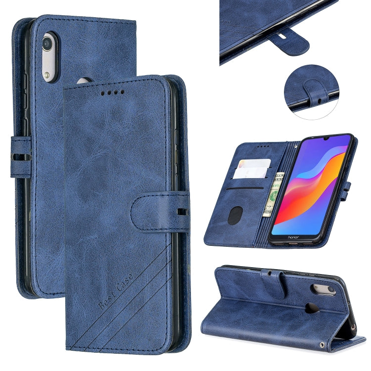 For Huawei Y7 2019 / Enjoy 9Stitching Style 2-Color Cow Texture Horizontal Flip PU Leather Case with Holder & Card Slot & Lanyard