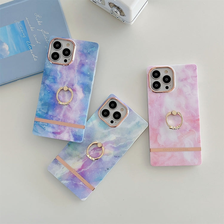 For iPhone 13 Pro Ring Holder Square Plating Gold Edge Phone Case