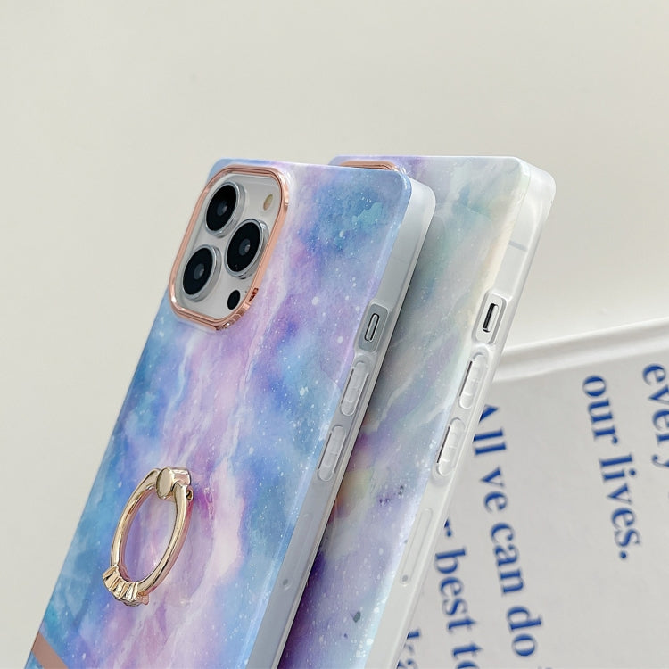 For iPhone 13 Pro Ring Holder Square Plating Gold Edge Phone Case