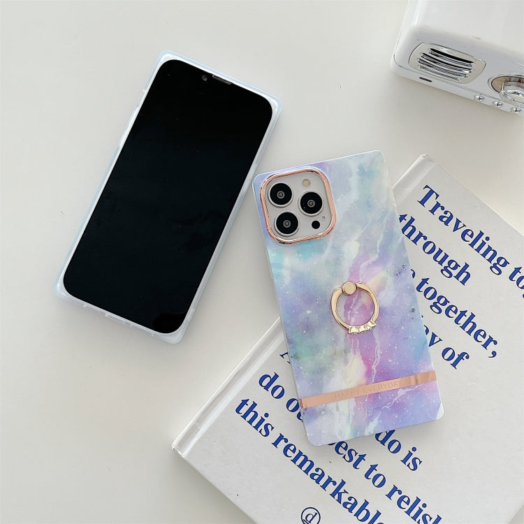 For iPhone 12 / 12 Pro Ring Holder Square Plating Gold Edge Phone Case