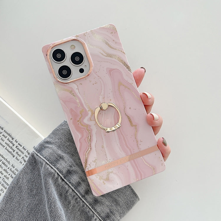 For iPhone 11 Ring Holder Square Plating Gold Edge Phone Case