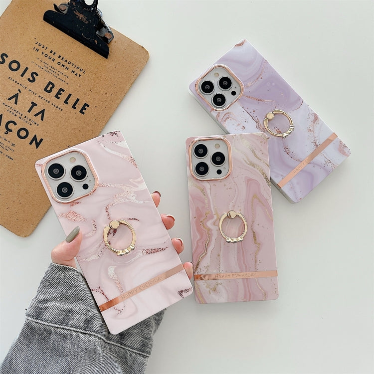 For iPhone 11 Ring Holder Square Plating Gold Edge Phone Case