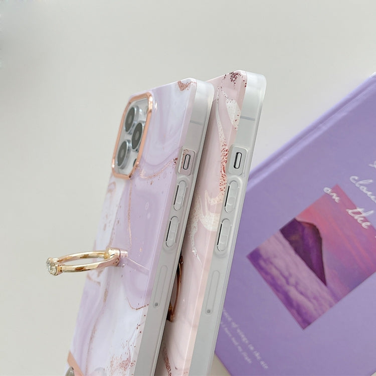 For iPhone 11 Ring Holder Square Plating Gold Edge Phone Case