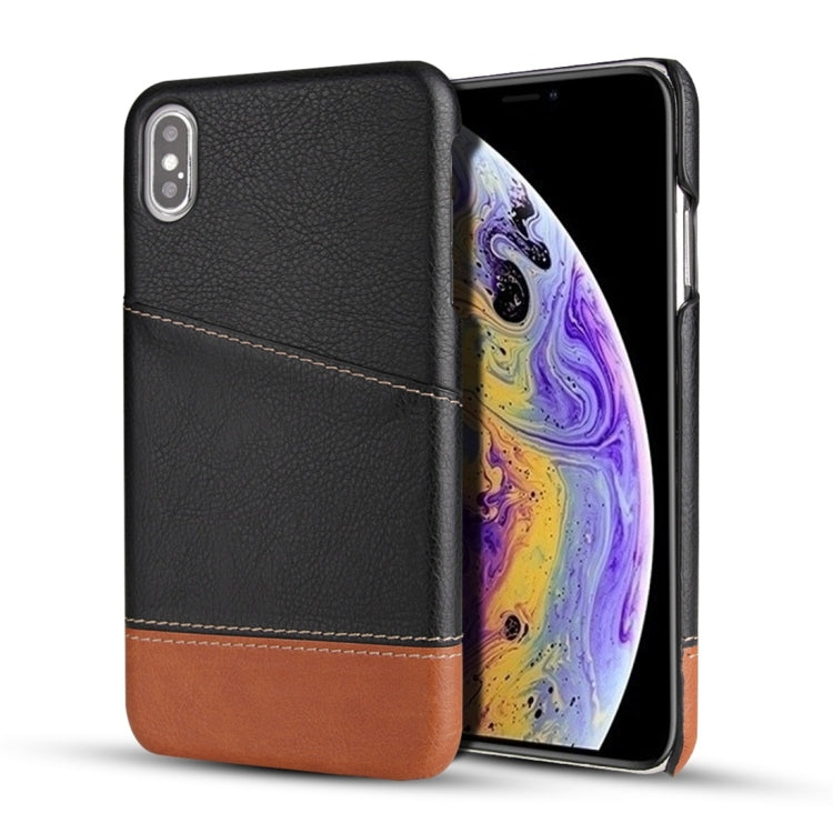 For iPhone XS Max Retro Litchi Texture Stitching Color Protective Case with Card Slots