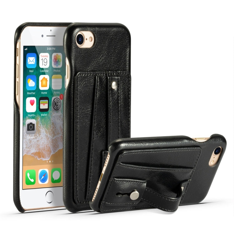 For iPhone 7 / 8 Shockproof PC + PU Protective Case with Holder & Card Slots(Black)