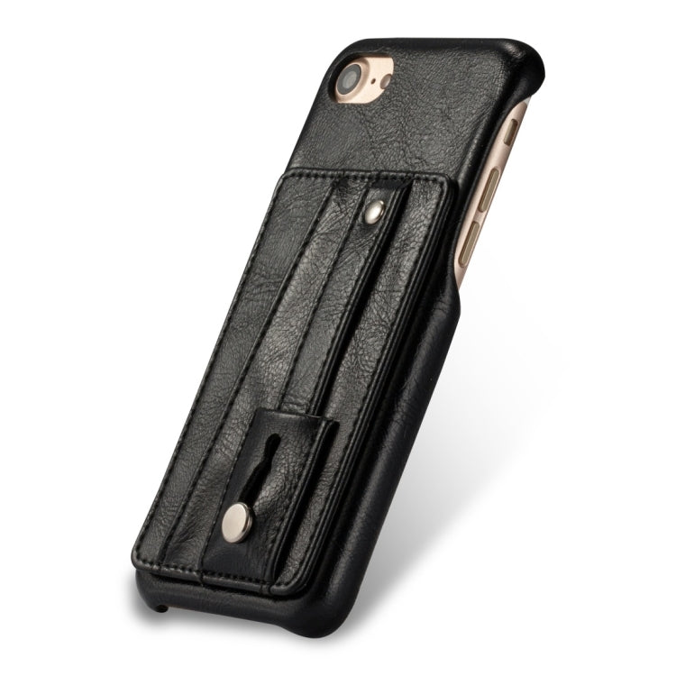 For iPhone 7 / 8 Shockproof PC + PU Protective Case with Holder & Card Slots(Black)