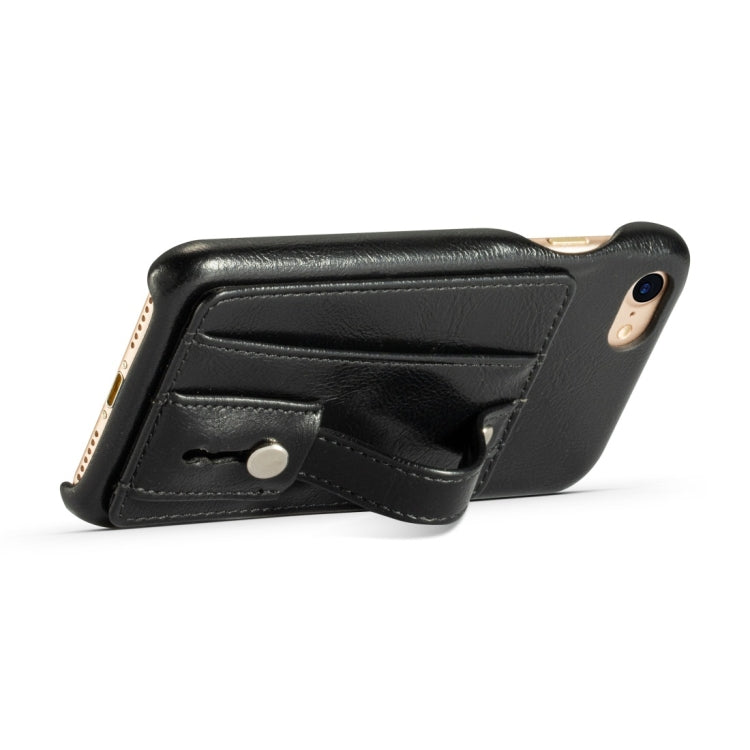 For iPhone 7 / 8 Shockproof PC + PU Protective Case with Holder & Card Slots(Black)