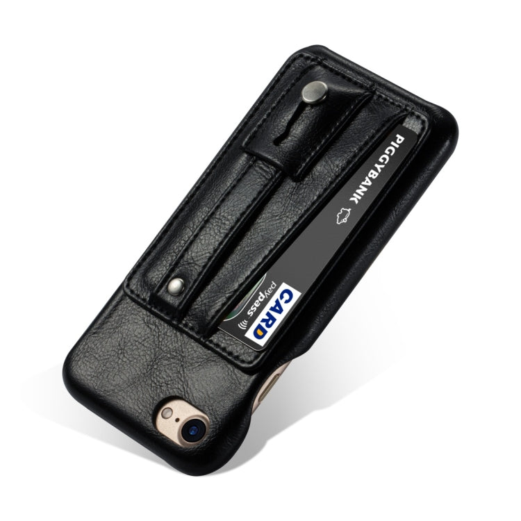 For iPhone 7 / 8 Shockproof PC + PU Protective Case with Holder & Card Slots(Black)