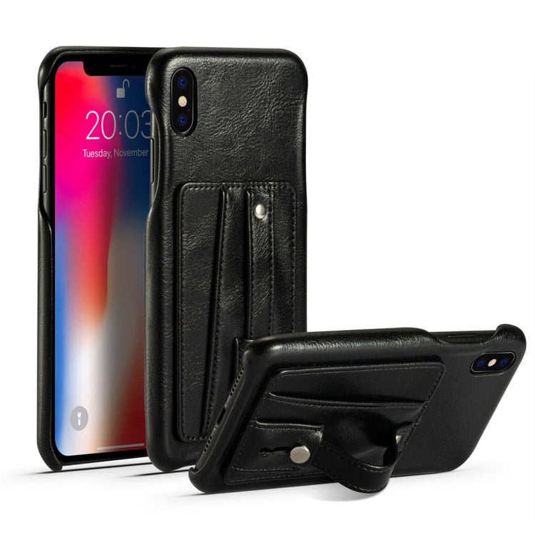 For iPhone XR Shockproof PC + PU Protective Case with Holder & Card Slots
