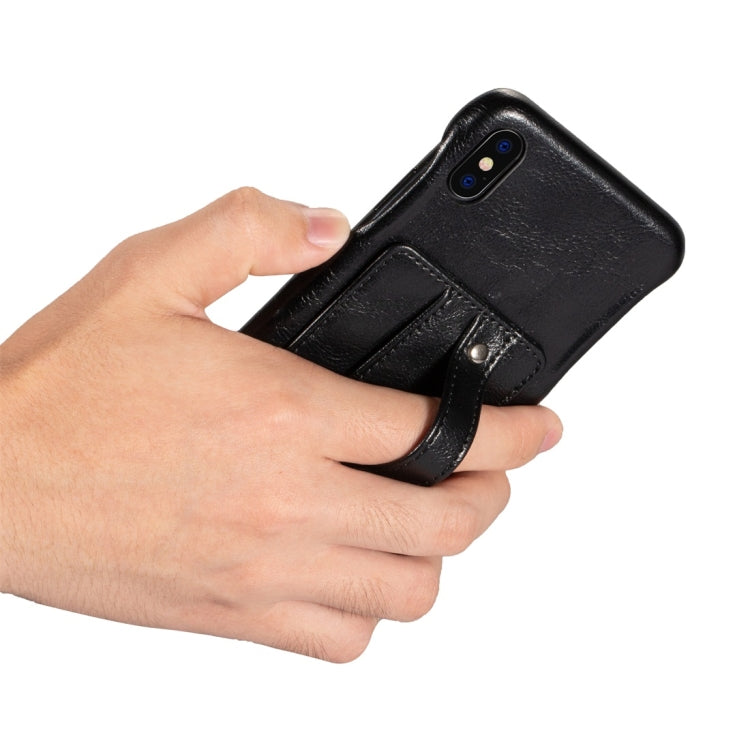 For iPhone XR Shockproof PC + PU Protective Case with Holder & Card Slots