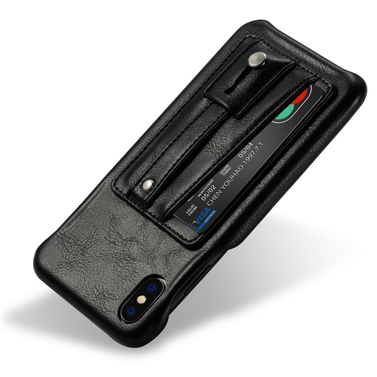 For iPhone XR Shockproof PC + PU Protective Case with Holder & Card Slots