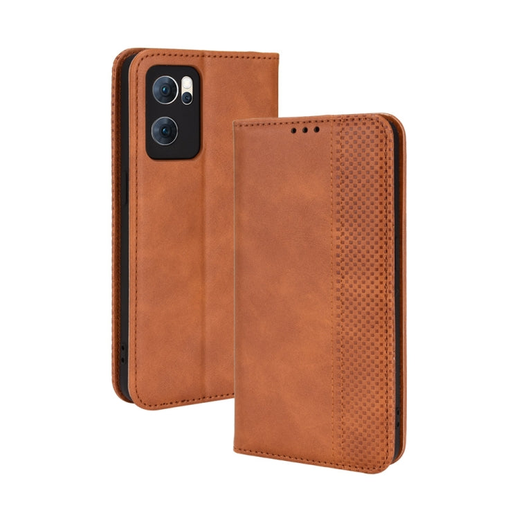 For OPPO Reno7 5G Magnetic Buckle Retro Texture Leather Phone Case