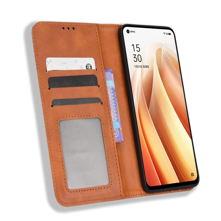 For OPPO Reno7 5G Magnetic Buckle Retro Texture Leather Phone Case