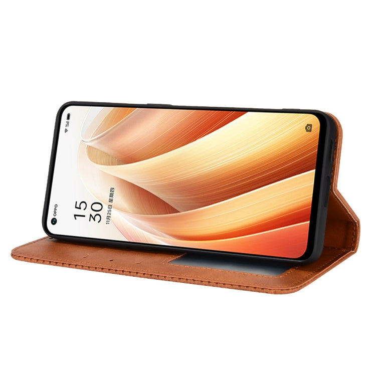 For OPPO Reno7 5G Magnetic Buckle Retro Texture Leather Phone Case