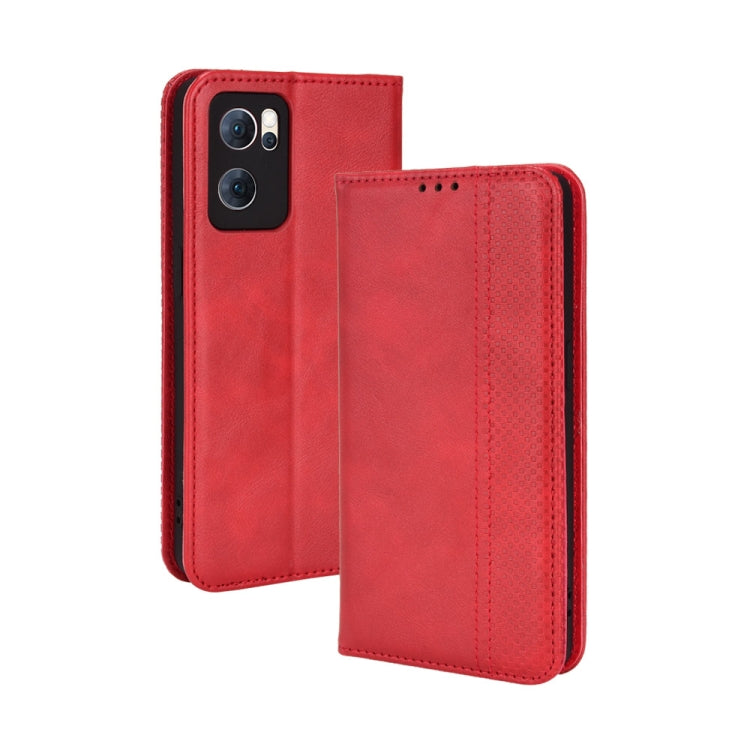 For OPPO Reno7 5G Magnetic Buckle Retro Texture Leather Phone Case