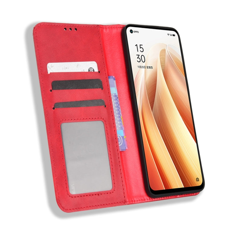 For OPPO Reno7 5G Magnetic Buckle Retro Texture Leather Phone Case