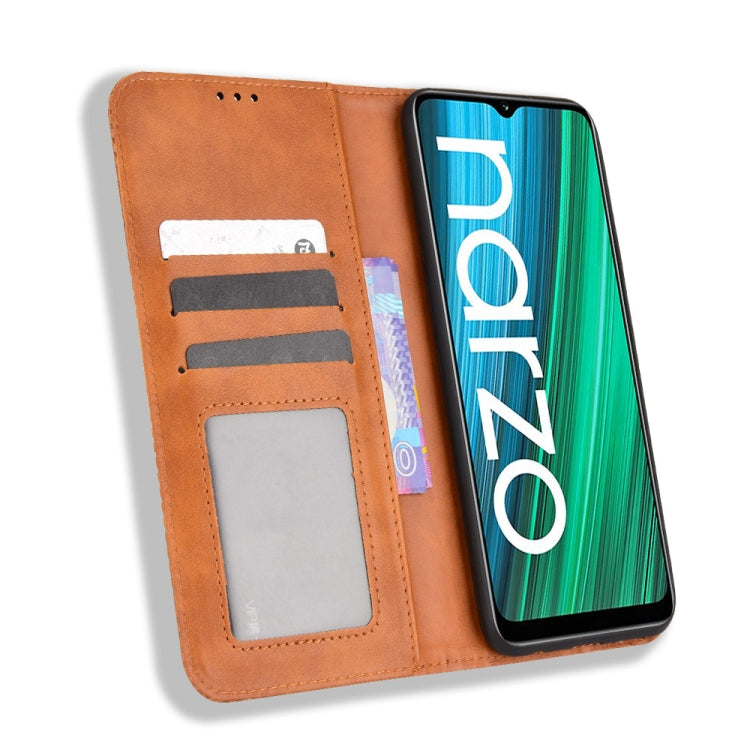 For OPPO Realme Narzo 50A Magnetic Buckle Retro Texture Leather Phone Case