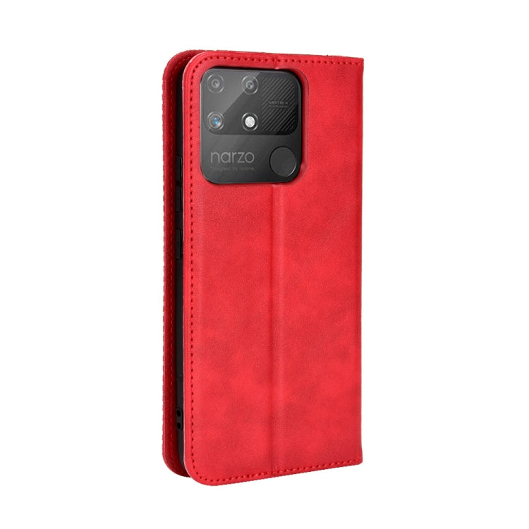 For OPPO Realme Narzo 50A Magnetic Buckle Retro Texture Leather Phone Case