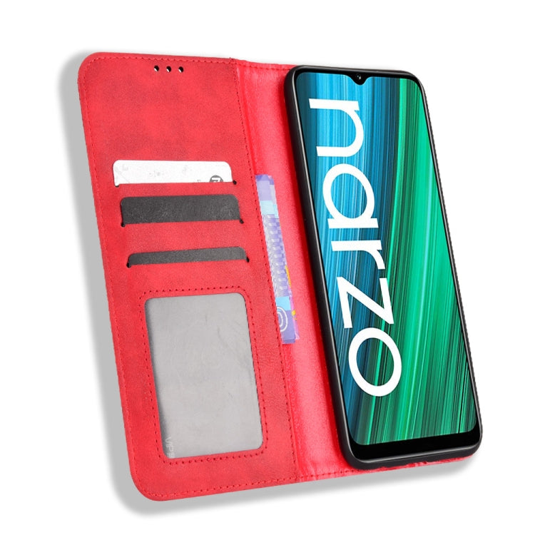 For OPPO Realme Narzo 50A Magnetic Buckle Retro Texture Leather Phone Case