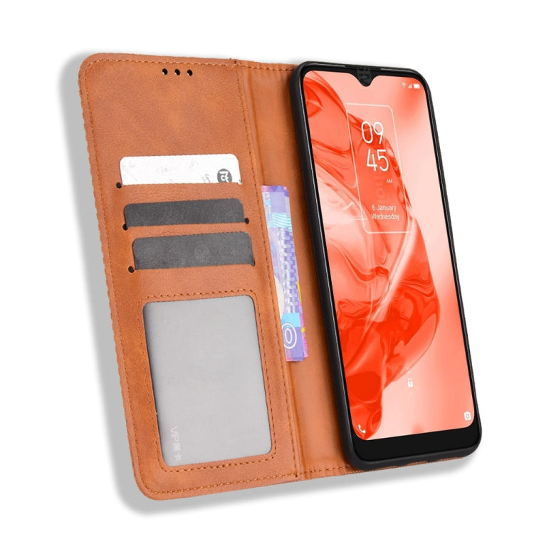 For TCL 205 Magnetic Buckle Retro Texture Leather Phone Case