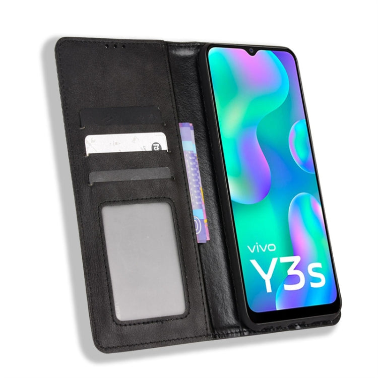 For vivo Y3s 2021 Magnetic Buckle Retro Texture Leather Phone Case