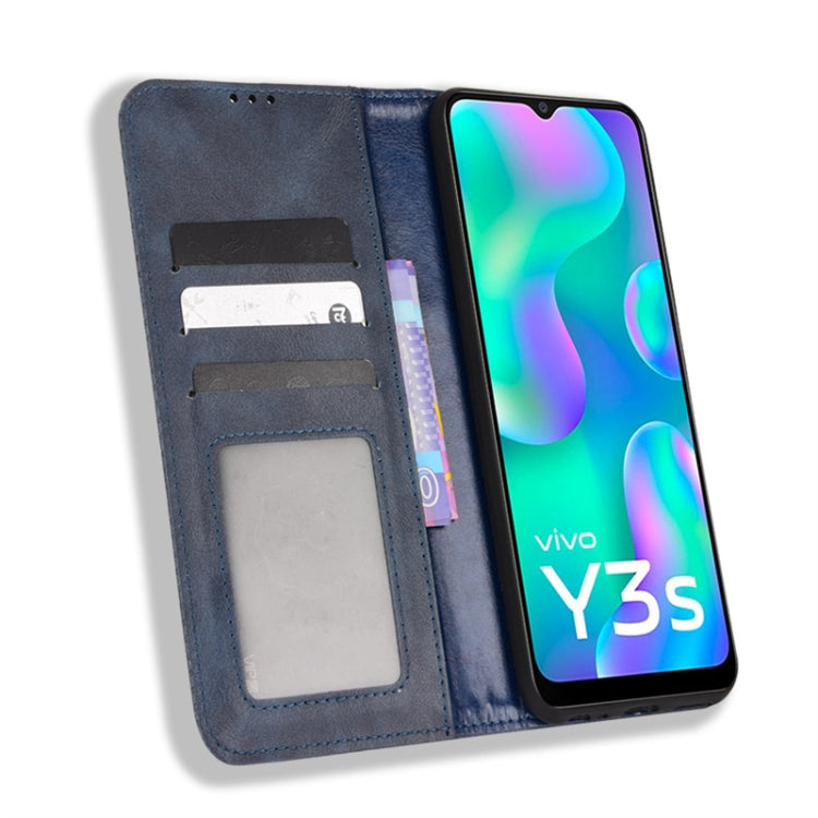 For vivo Y3s 2021 Magnetic Buckle Retro Texture Leather Phone Case