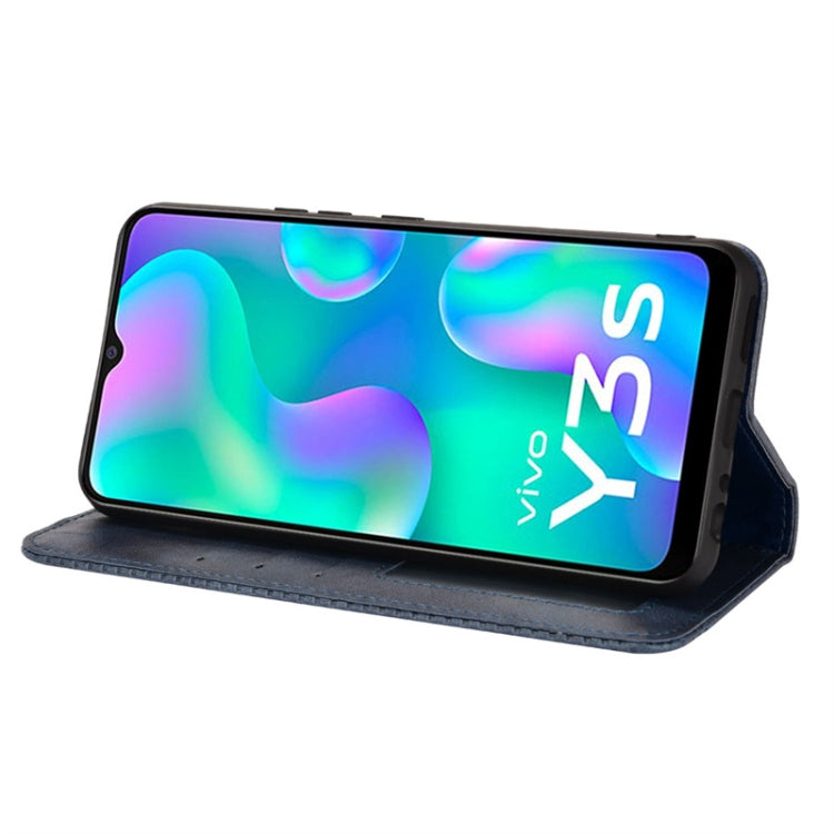 For vivo Y3s 2021 Magnetic Buckle Retro Texture Leather Phone Case