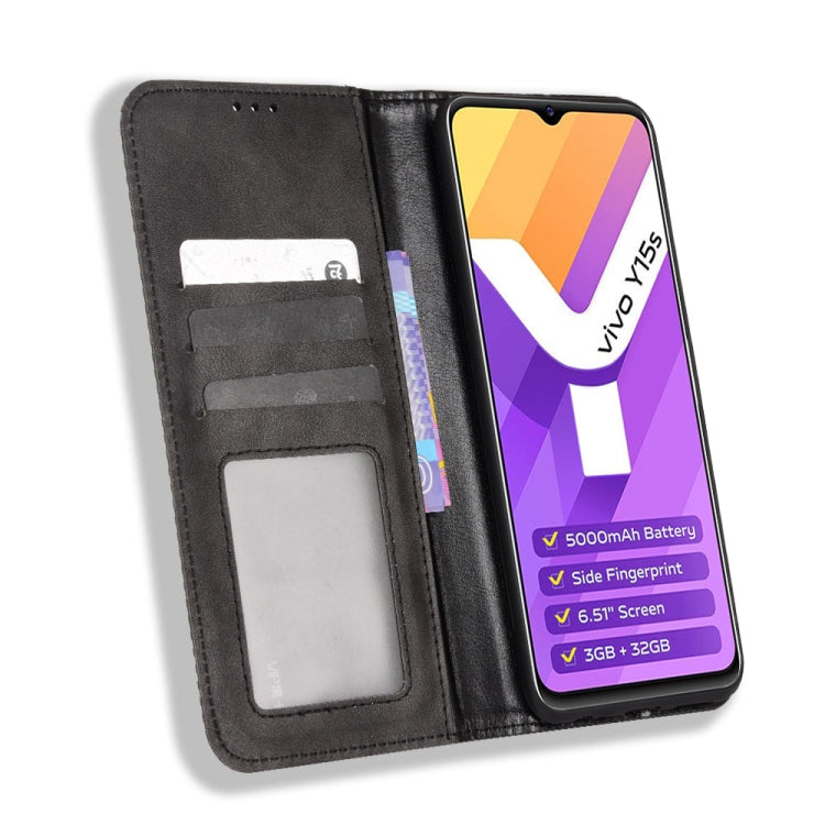 For vivo Y15s 2021 / Y15a Magnetic Buckle Retro Texture Leather Phone Case