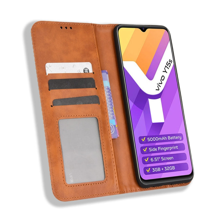 For vivo Y15s 2021 / Y15a Magnetic Buckle Retro Texture Leather Phone Case