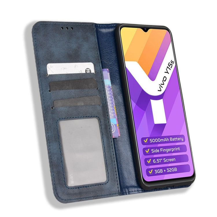 For vivo Y15s 2021 / Y15a Magnetic Buckle Retro Texture Leather Phone Case