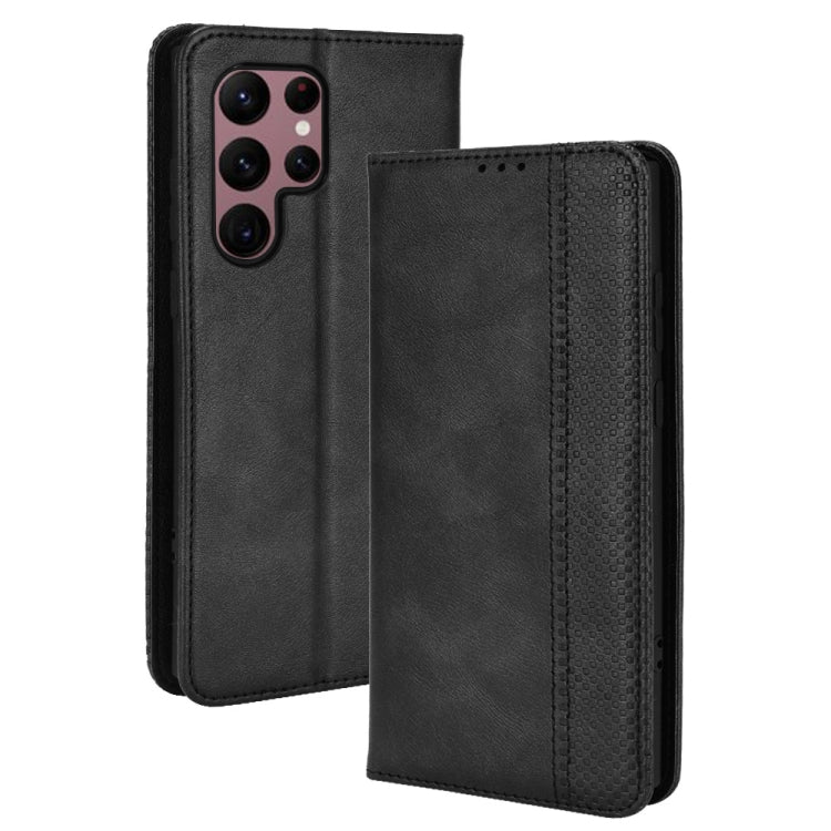 For Samsung Galaxy S22 Ultra 5G Magnetic Buckle Retro Texture Leather Phone Case