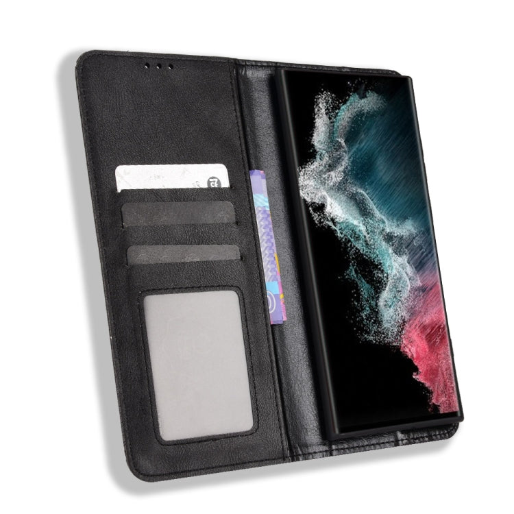 For Samsung Galaxy S22 Ultra 5G Magnetic Buckle Retro Texture Leather Phone Case