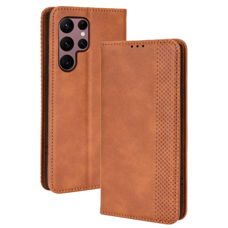 For Samsung Galaxy S22 Ultra 5G Magnetic Buckle Retro Texture Leather Phone Case