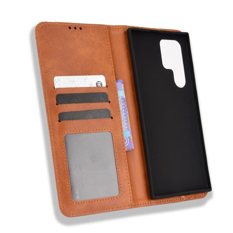 For Samsung Galaxy S22 Ultra 5G Magnetic Buckle Retro Texture Leather Phone Case