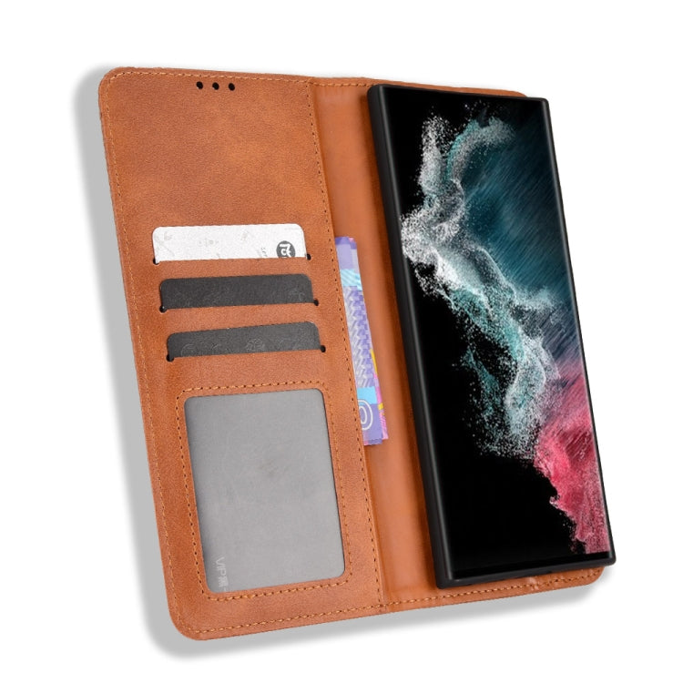 For Samsung Galaxy S22 Ultra 5G Magnetic Buckle Retro Texture Leather Phone Case
