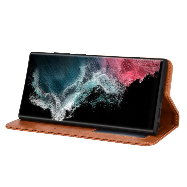 For Samsung Galaxy S22 Ultra 5G Magnetic Buckle Retro Texture Leather Phone Case