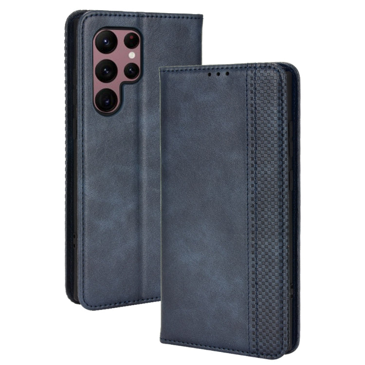 For Samsung Galaxy S22 Ultra 5G Magnetic Buckle Retro Texture Leather Phone Case