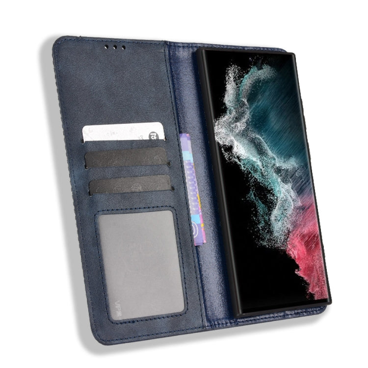 For Samsung Galaxy S22 Ultra 5G Magnetic Buckle Retro Texture Leather Phone Case