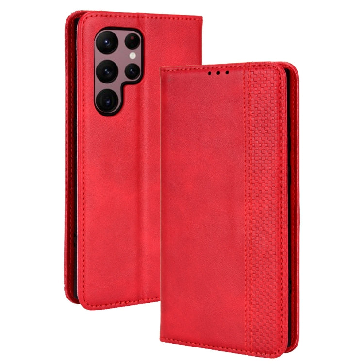 For Samsung Galaxy S22 Ultra 5G Magnetic Buckle Retro Texture Leather Phone Case
