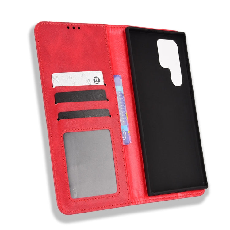 For Samsung Galaxy S22 Ultra 5G Magnetic Buckle Retro Texture Leather Phone Case