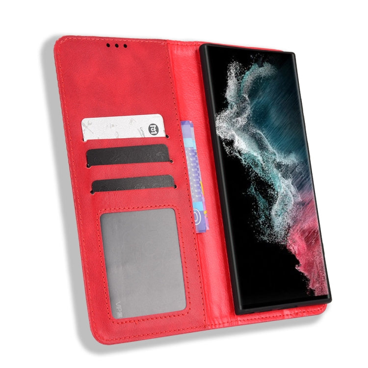 For Samsung Galaxy S22 Ultra 5G Magnetic Buckle Retro Texture Leather Phone Case