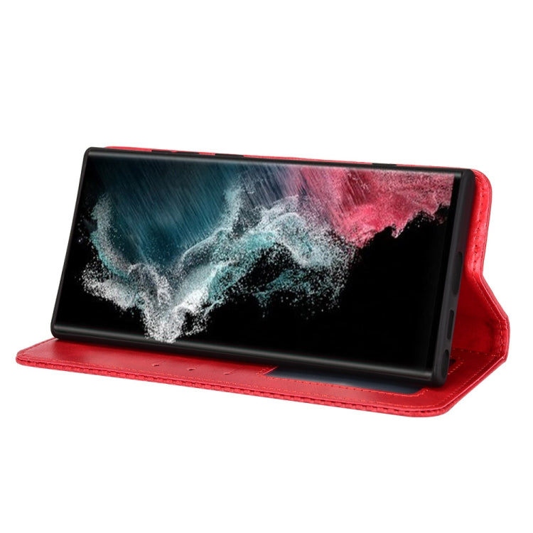 For Samsung Galaxy S22 Ultra 5G Magnetic Buckle Retro Texture Leather Phone Case