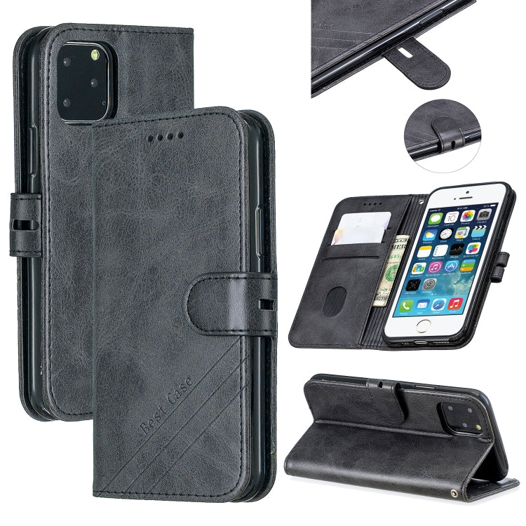 For iPhone 11 Pro Stitching Style 2-Color Cow Texture Horizontal Flip PU Leather Case with Holder & Card Slot & Lanyard